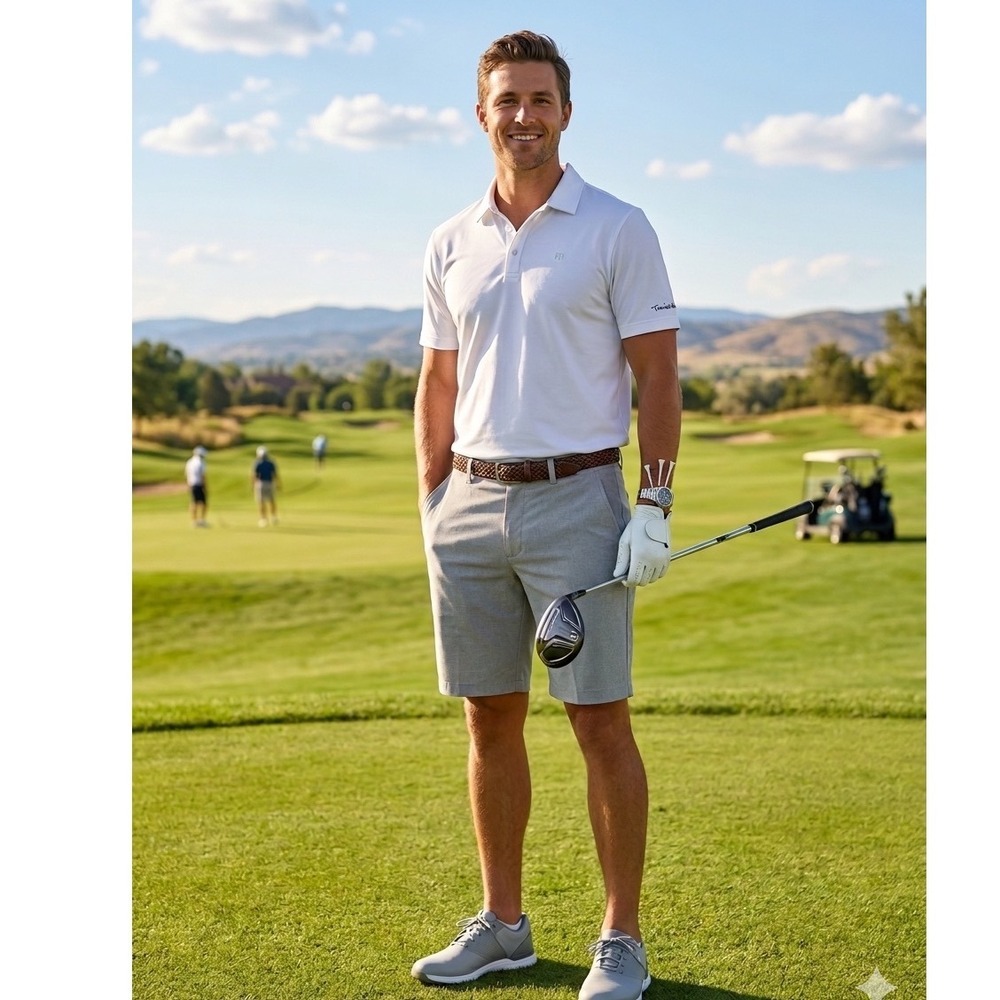 TravisMathew Beck Heathered Grey Golf Shorts Mens 36 Stretch Performance Casual